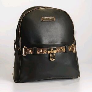 Adrienne Vittadini Women's Backpack Purse Handbag Black & Gold EUC